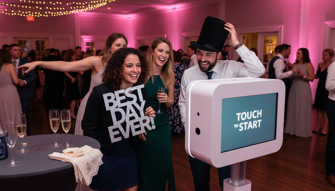 Guests enjoying personalized photo booth at event