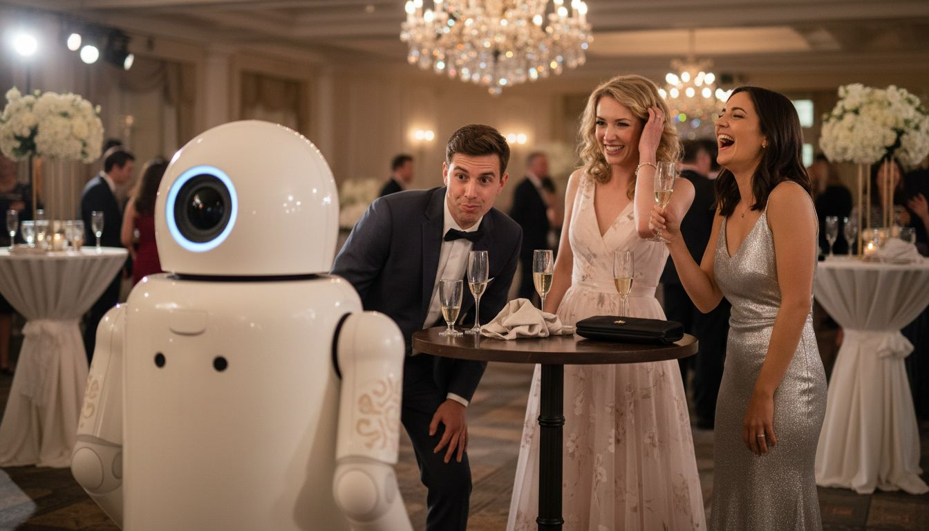 Robot photo booth capturing candid wedding moments