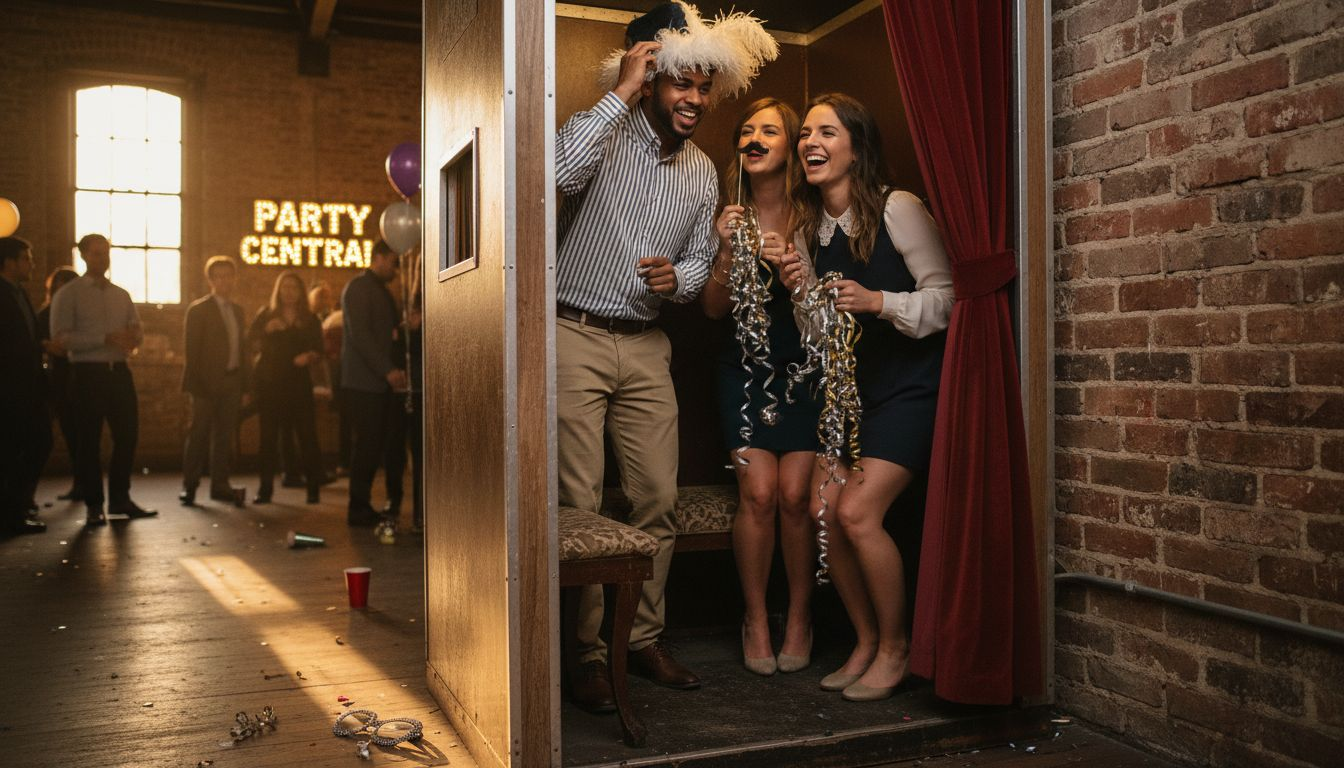Guests sharing laughs in photo booth