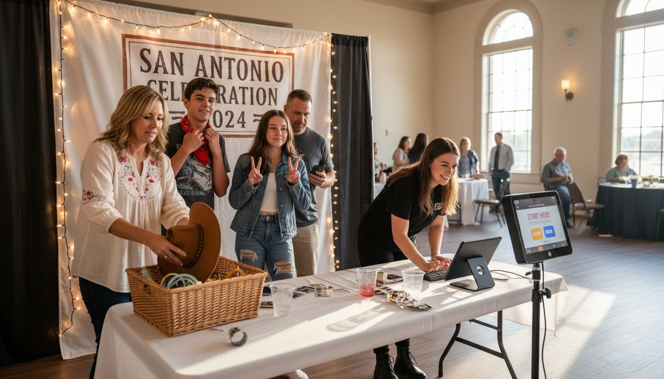 Guests using custom photo booth at event