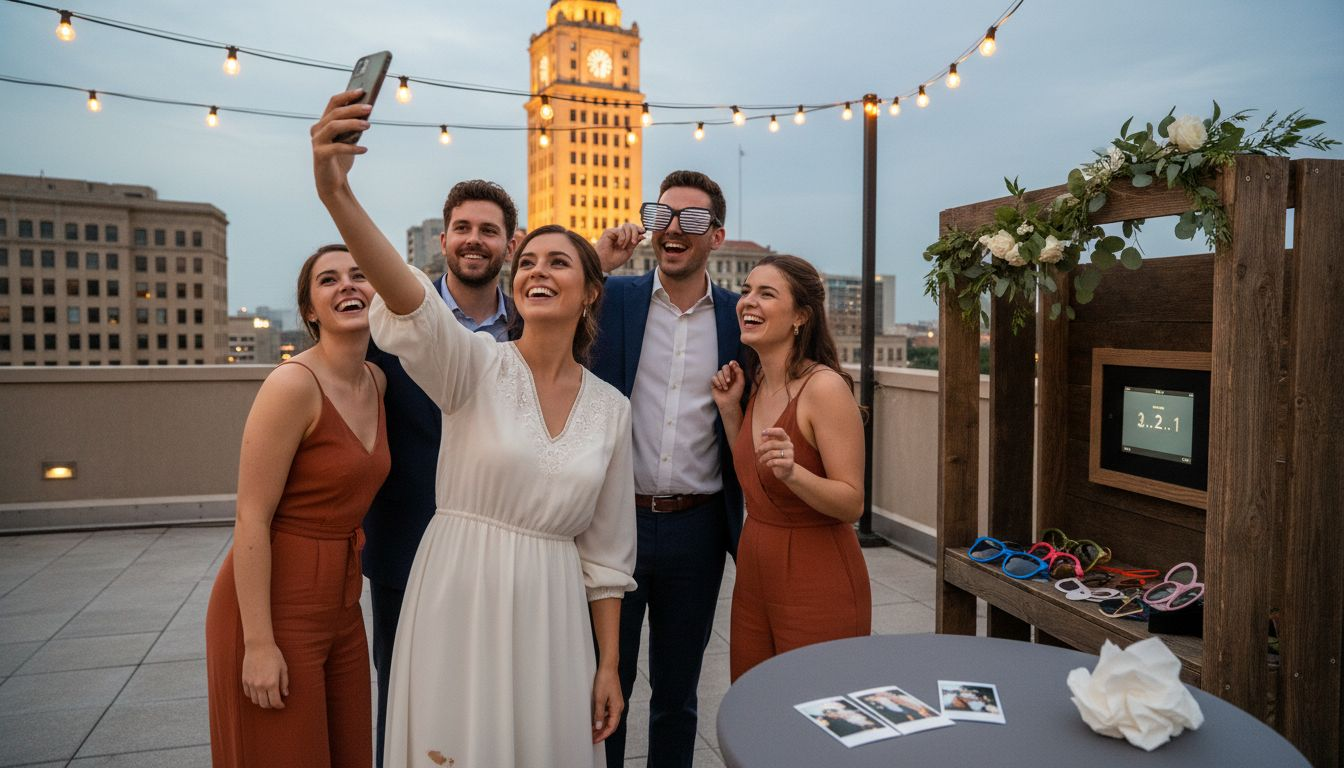 Guests using rooftop San Antonio photo booth