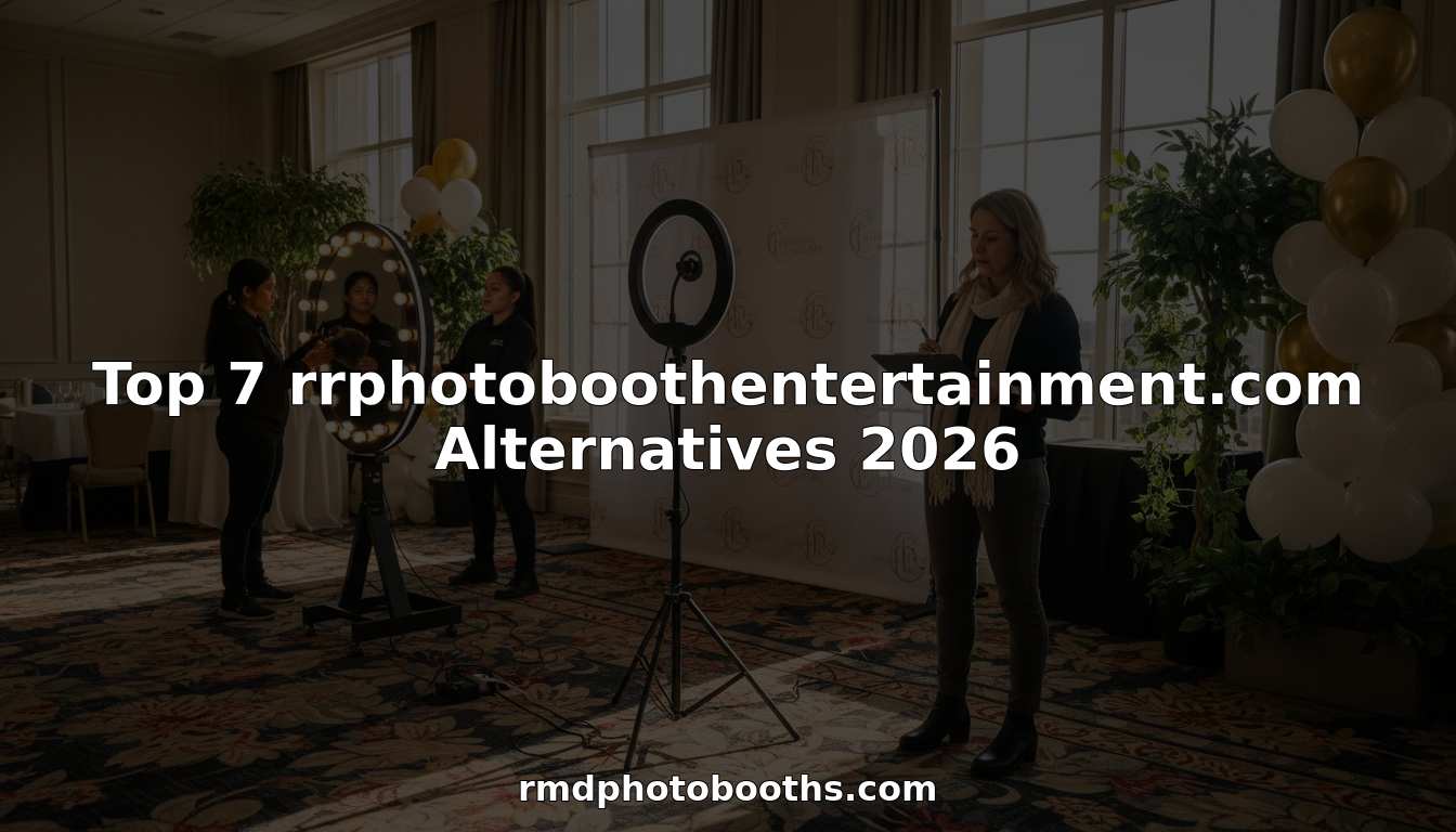 Event planner reviews photo booth setups in banquet hall