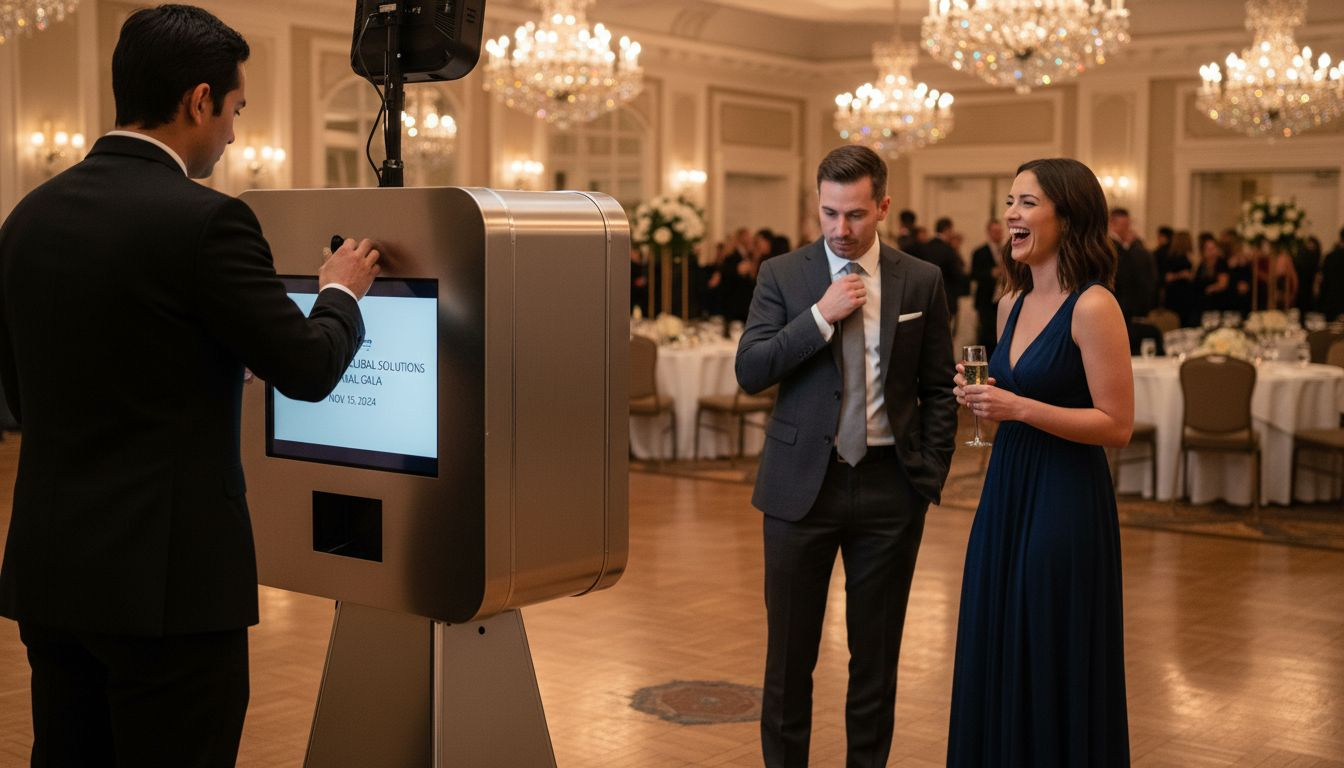 Attendant sets up luxury photo booth at gala