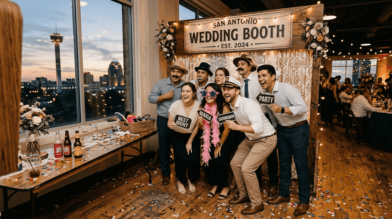 Guests using photo booth at San Antonio event