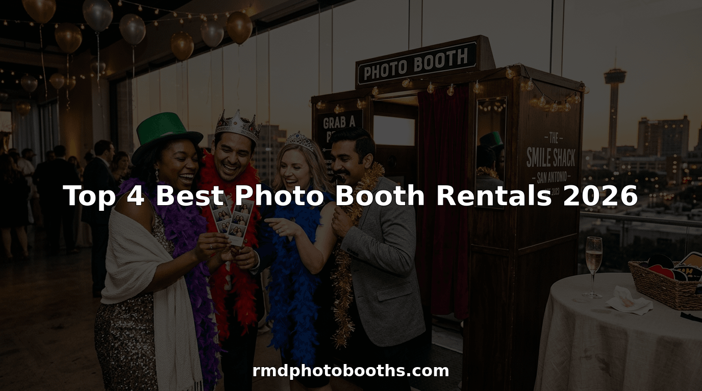 Group enjoying photo booth at festive event