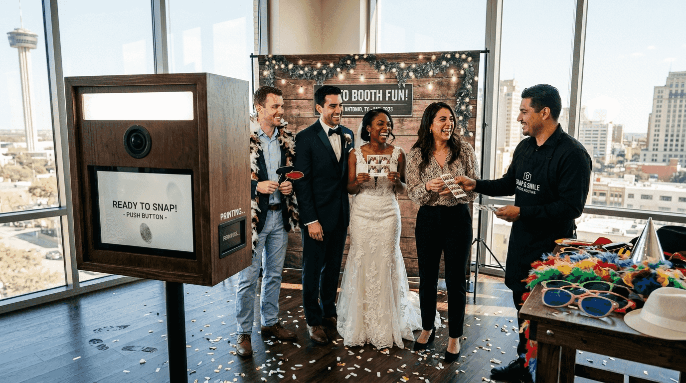 Guests laughing at San Antonio event photo booth