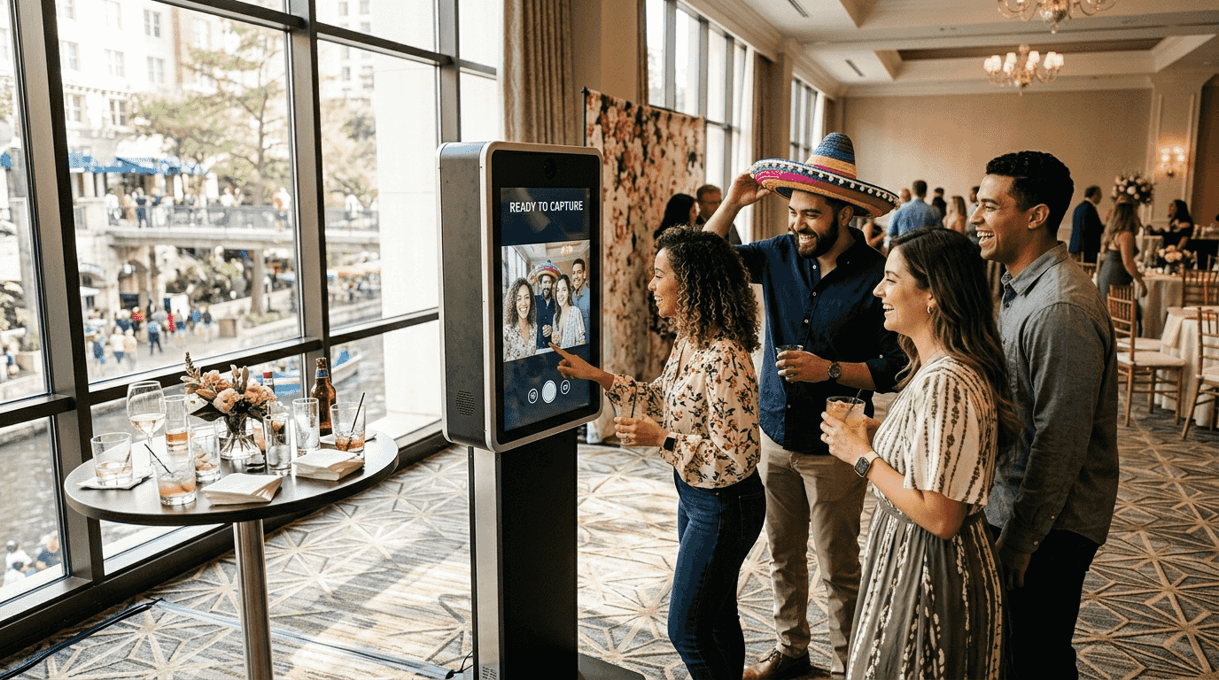 Guests using digital photo booth at event