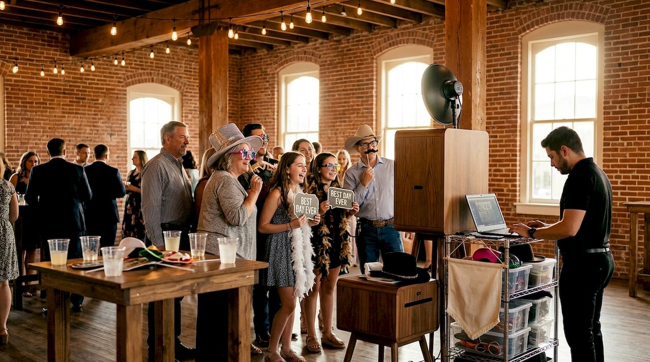 Guests using photo booth at San Antonio event