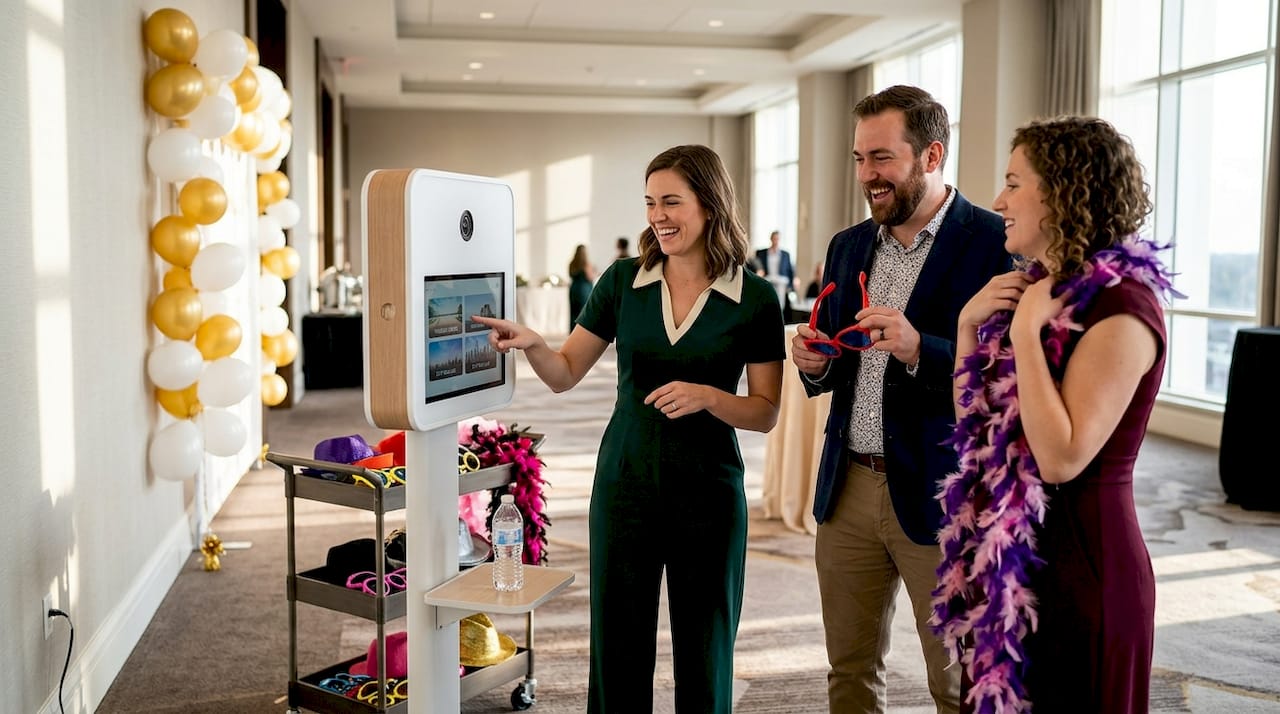 Guests engaging at personalized photo booth