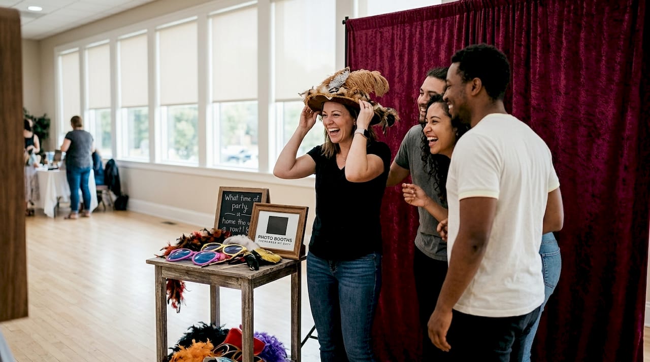 Guests using a modern event photo booth