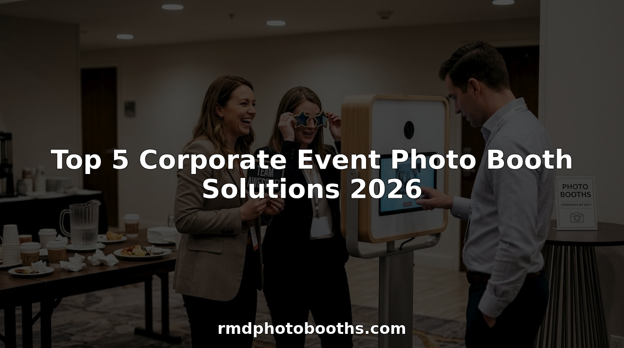 Professionals using photo booth at corporate event