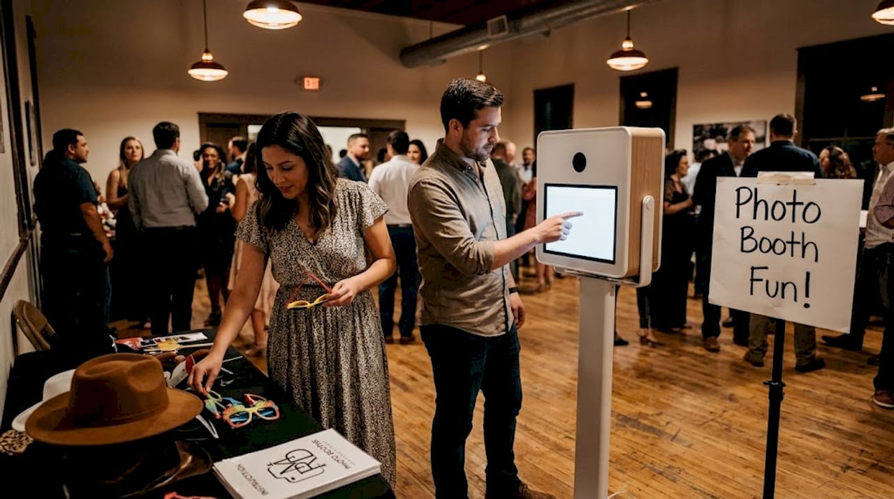 Guests engaging at interactive photo booth