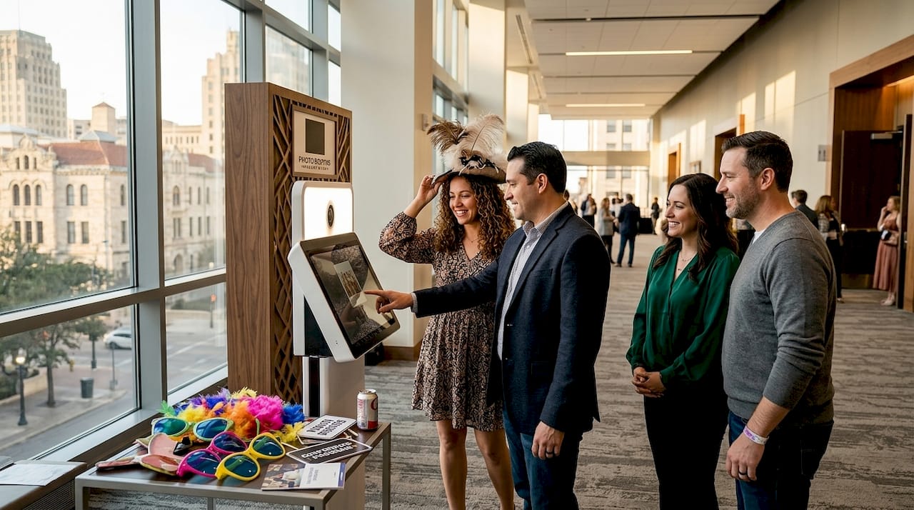 Event guests interacting with photo booth
