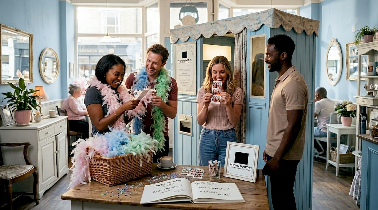 Guests enjoying candid photo booth moment
