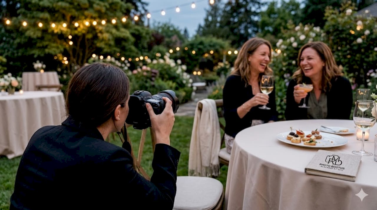 Photographer capturing candid guest interaction at event