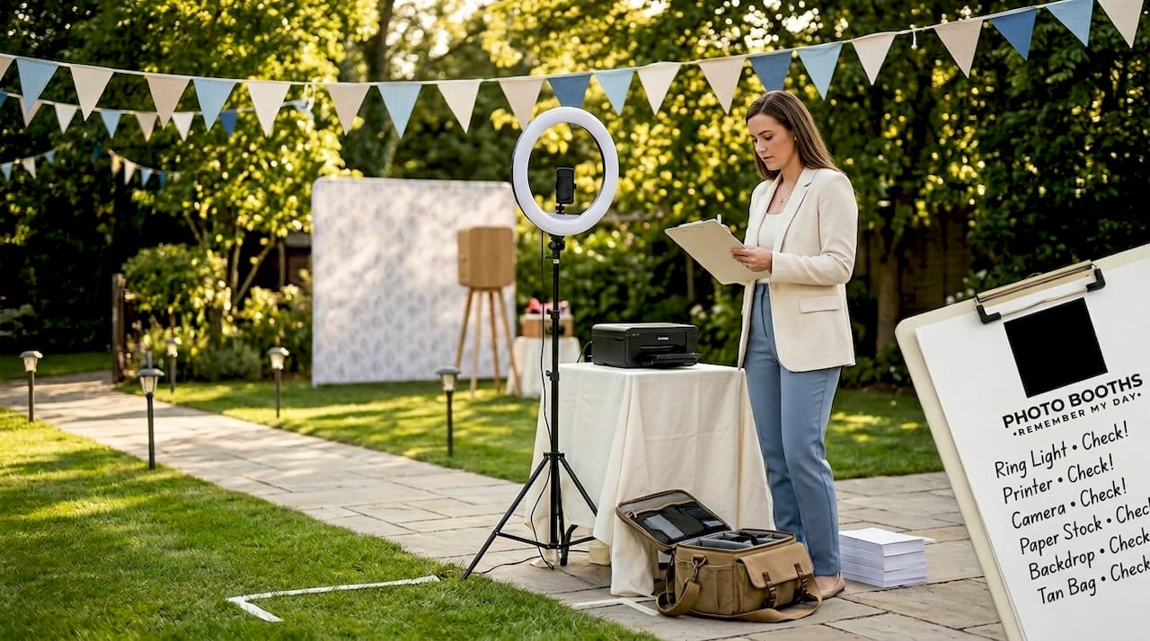 Event coordinator prepping photo booth gear