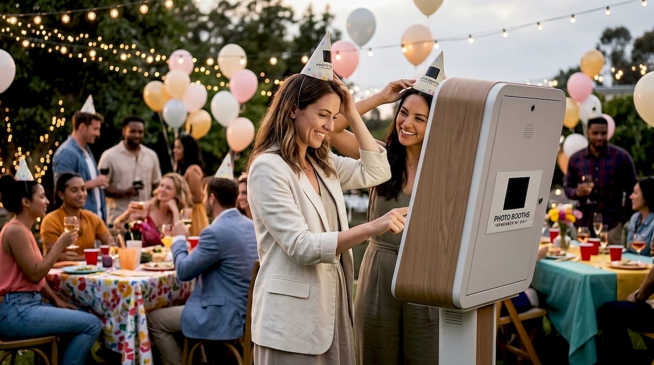 Guest using photo kiosk at corporate event