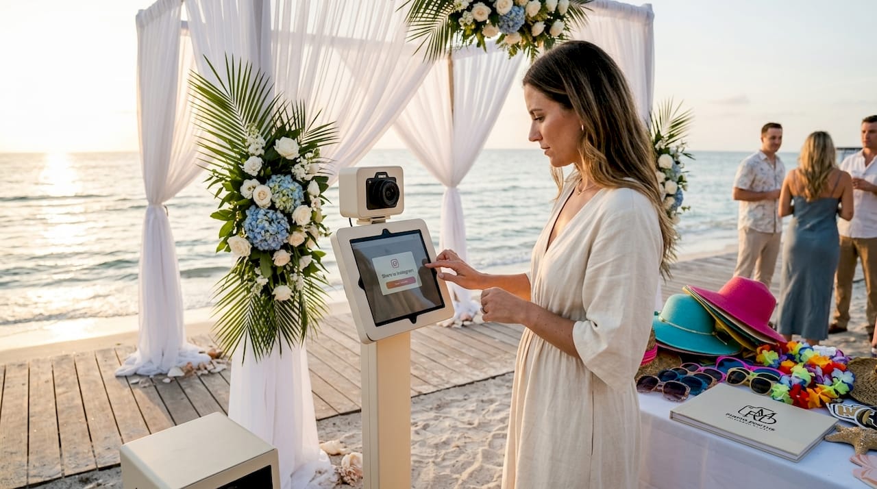 Guest using tablet-equipped event photo booth