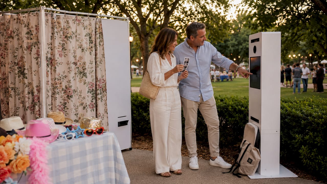 Event attendees compare digital and traditional photo booths