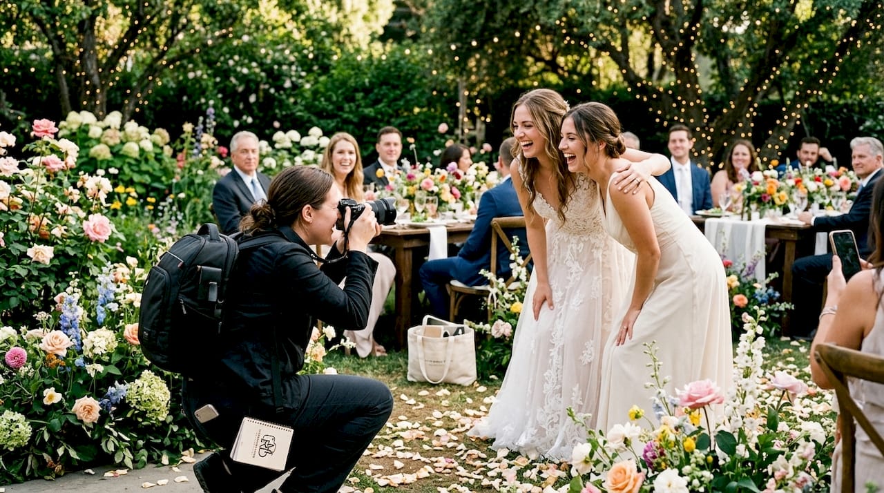 Photographer capturing emotional moment at wedding