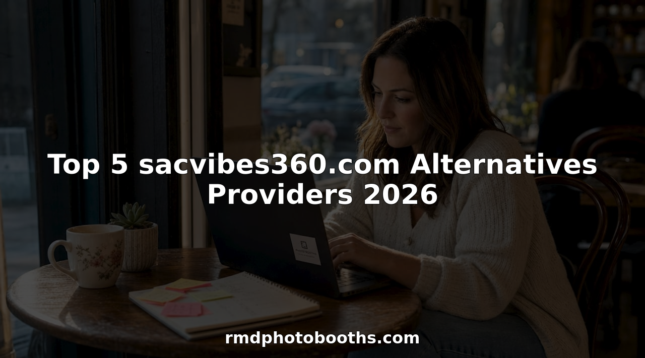 Event planner browsing photo booth rentals on laptop