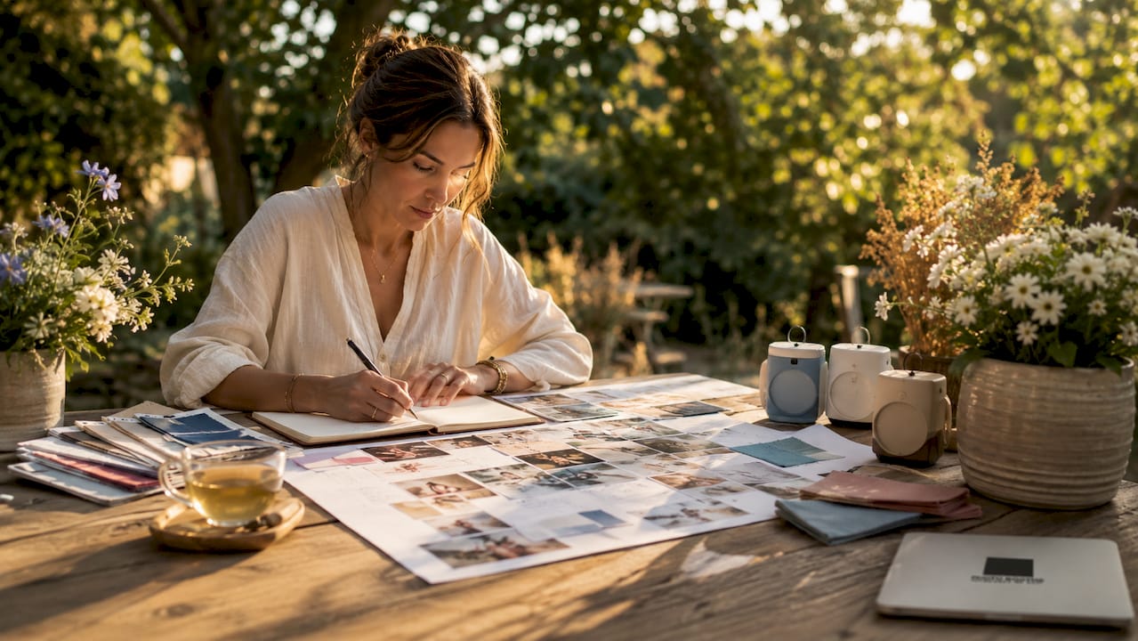 Event planner reviewing custom booth design plans