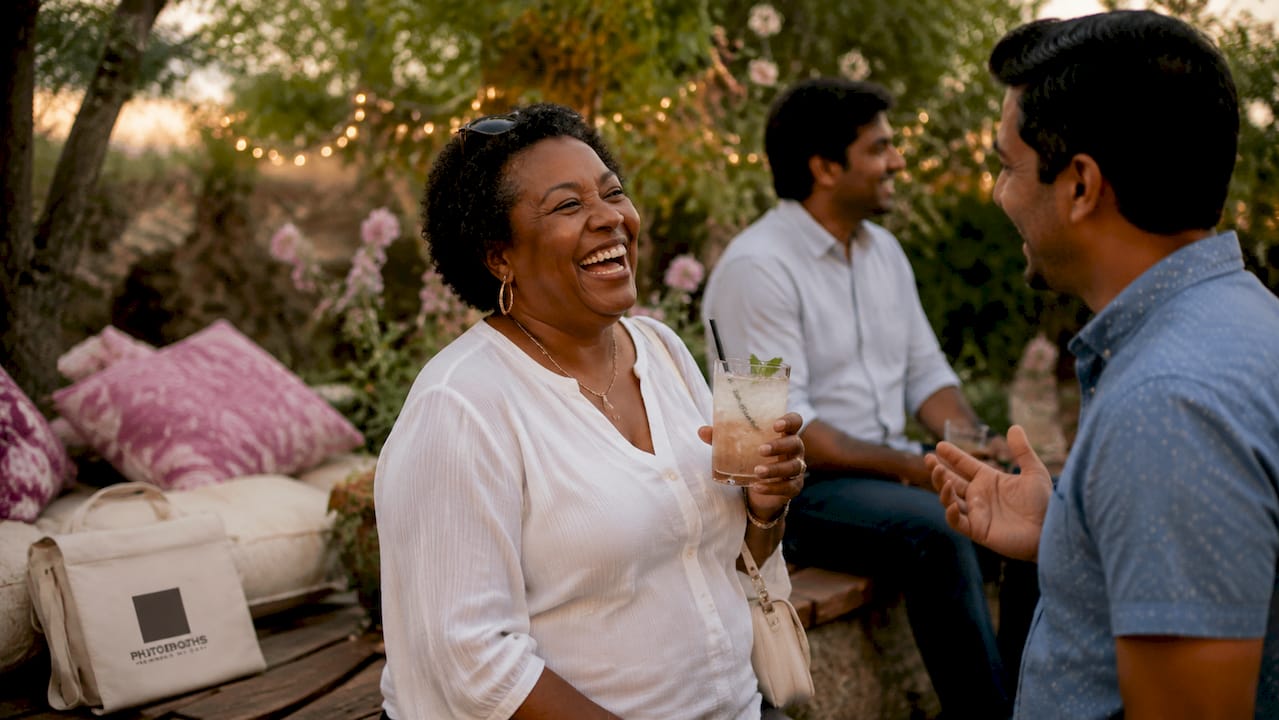 Guests enjoying a lively party with warm lighting