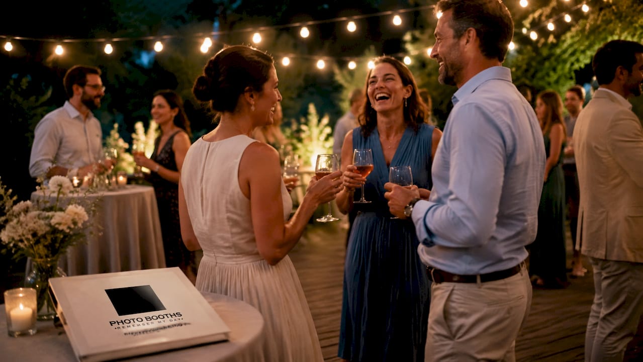 Guests socializing at lively party event