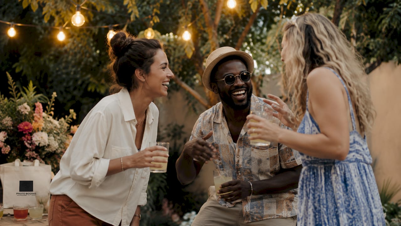 Guests mingling at a party event