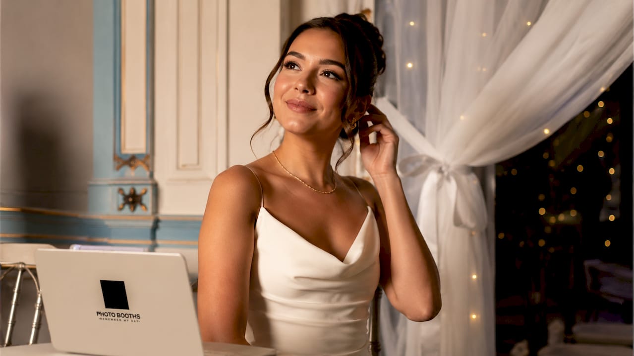 Party guest with glam makeup under soft professional lighting