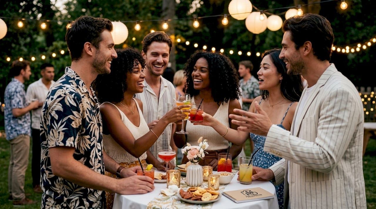 Guests socializing at upscale party