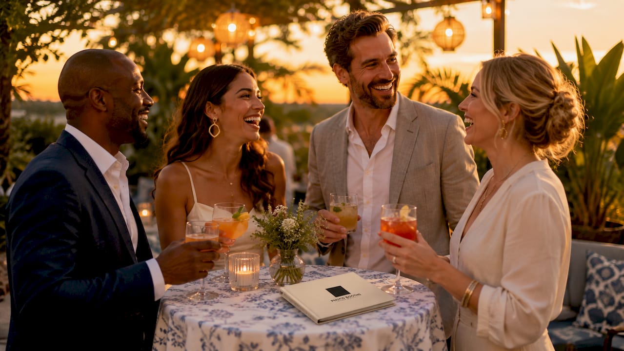 Guests enjoying a lively party conversation
