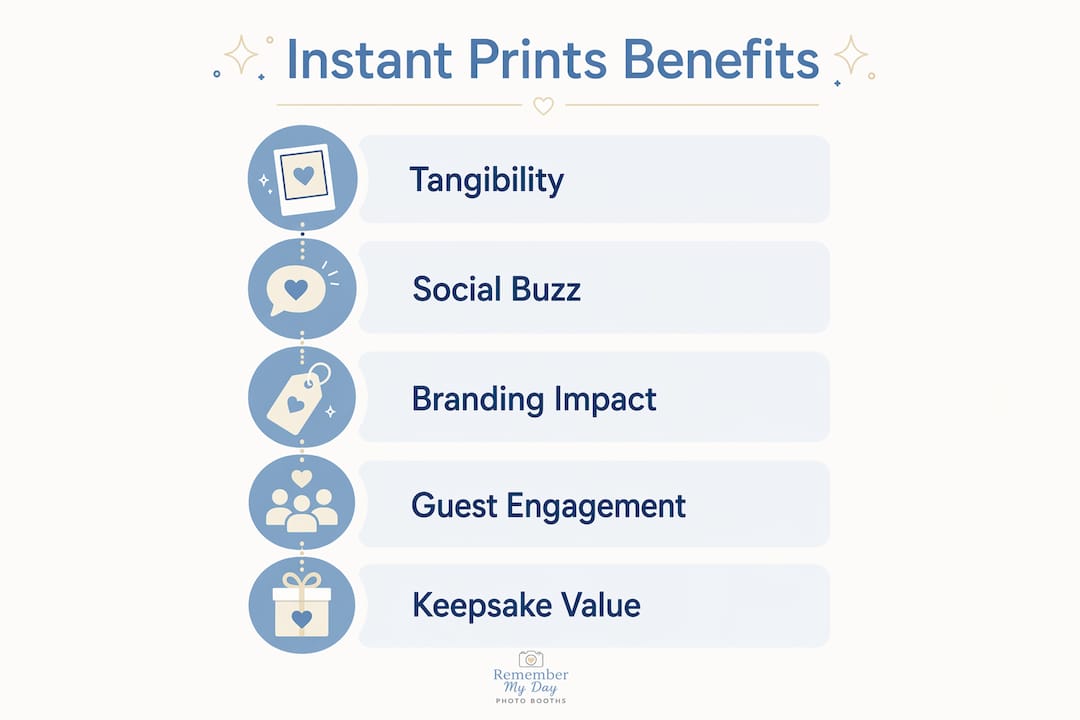 Infographic outlining benefits of instant prints at parties