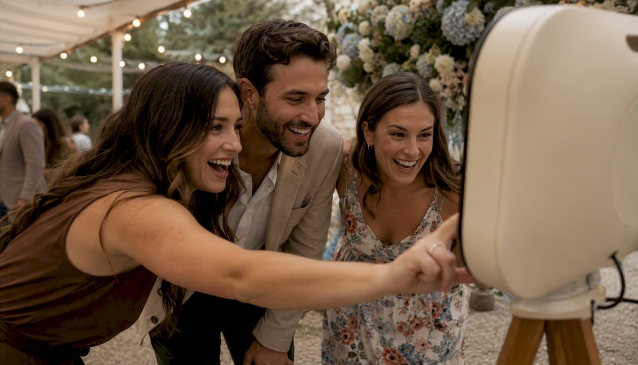 Guests interacting with photo activation station